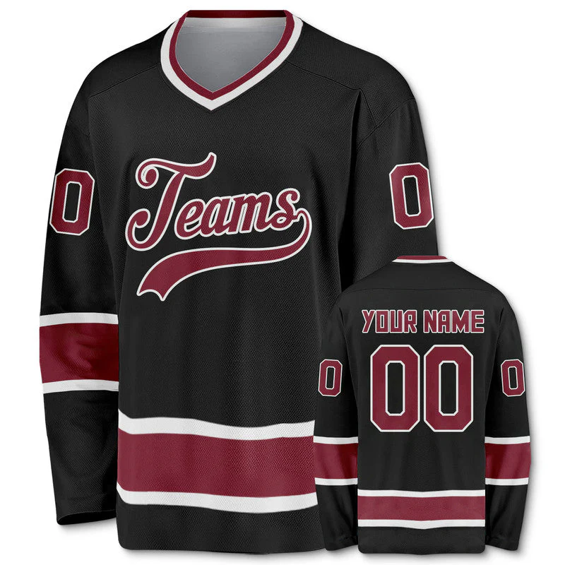 Custom Black Crimson-White Authentic Hockey Jersey